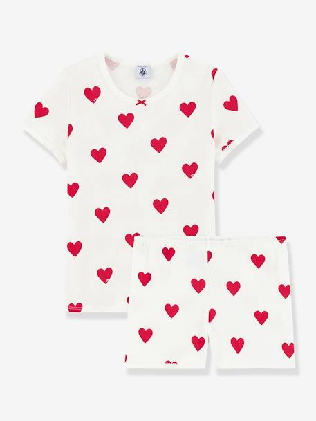Kurzer Mädchen Schlafanzug aus Bio-Baumwolle PETIT BATEAU - weiß bedruckt herzen - 2