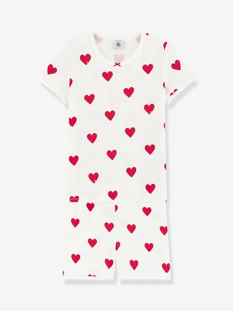 Kurzer Mädchen Schlafanzug aus Bio-Baumwolle PETIT BATEAU - weiß bedruckt herzen - 3