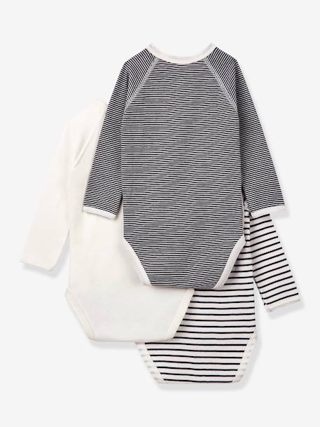 3er-Pack Baby Wickelbodys, Bio-Baumwolle Oeko-Tex PETIT BATEAU - gestreift+weiß+grau - 2