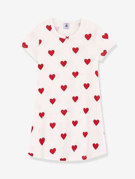 Mädchen Nachthemd aus Bio-Baumwolle PETIT BATEAU, Herzen - weiß bedruckt herzen - 1