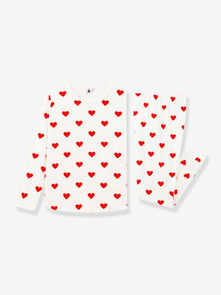 Mädchen Schlafanzug aus Bio-Baumwolle PETIT BATEAU, Herzen - weiß bedruckt herzen - 1