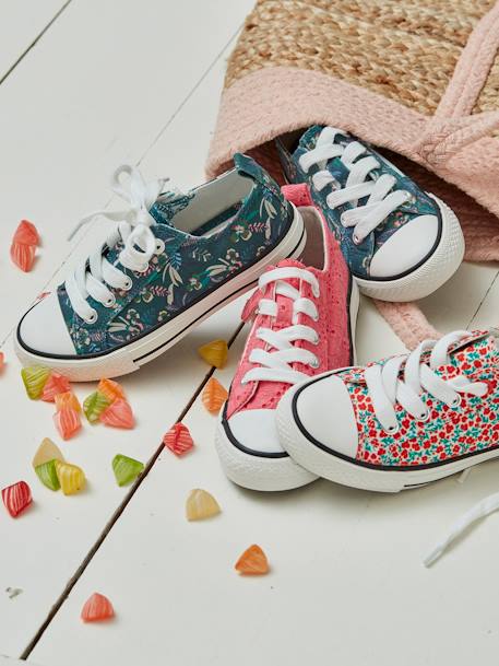 Mädchen Stoff-Sneakers mit Reißverschluss - grün bedruckt/tropical+rosa+weiß bedruckt - 7