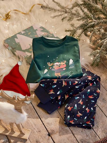 Jungen Weihnachts-Geschenkset Schlafanzug & Mütze - grün/nachtblau - 1
