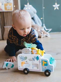 Spielzeug-Baby-Tasten & Greifen-Spielzeuglaster mit Steckkasten SAVANNE, Holz FSC®