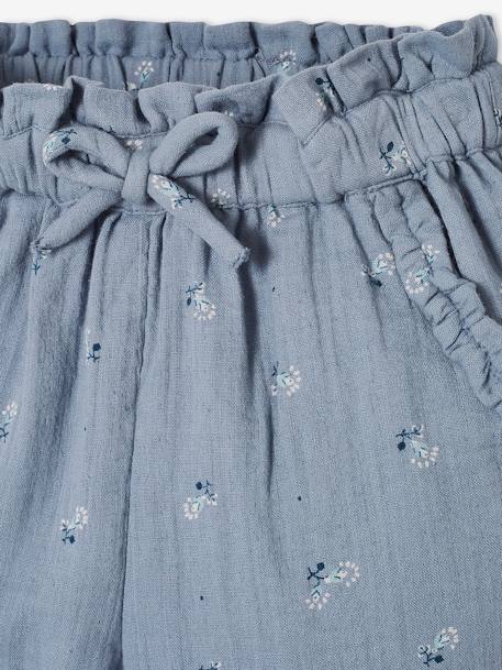 Mädchen 3/4-Hose mit Blumenprint, Musselin - blau+pfirsich+weiß bedruckt+wollweiß - 6