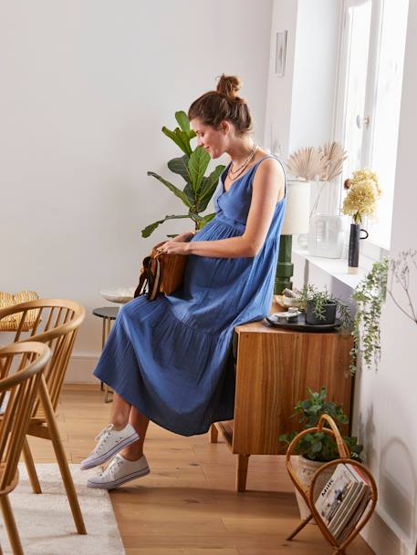 Trägerkleid für Schwangerschaft & Stillzeit, Musselin - altrosa+blau - 6