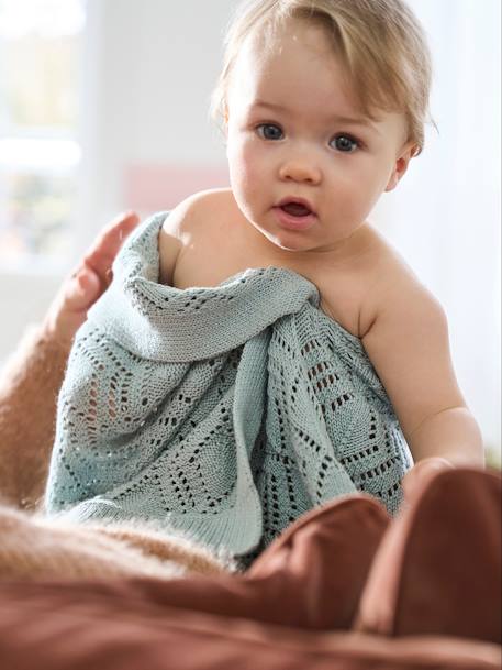 Baby Decke mit Pointelle-Muster, Bio-Baumwolle Oeko Tex - aqua+sand - 4