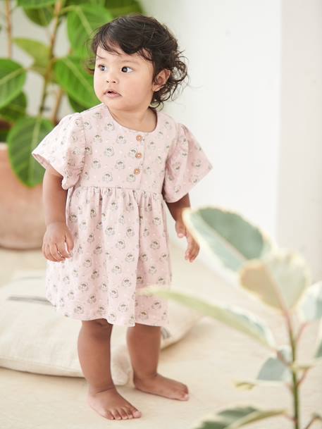 Baby Kleid mit Blumenmuster - rosa bedruckt+weiß bedruckt - 1