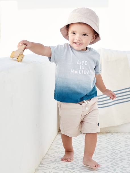 Jungen Baby-Set: T-Shirt mit Verlauf, Shorts & Sonnenhut - hellbeige+blau - 1