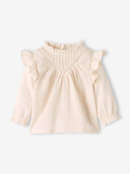 Mädchen Baby Bluse mit Volants, Struktureffekt - hellbeige+pudrig rosa - 1