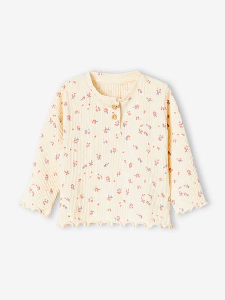 Mädchen Baby Shirt aus Rippenjersey - beige bedruckt+rost - 1