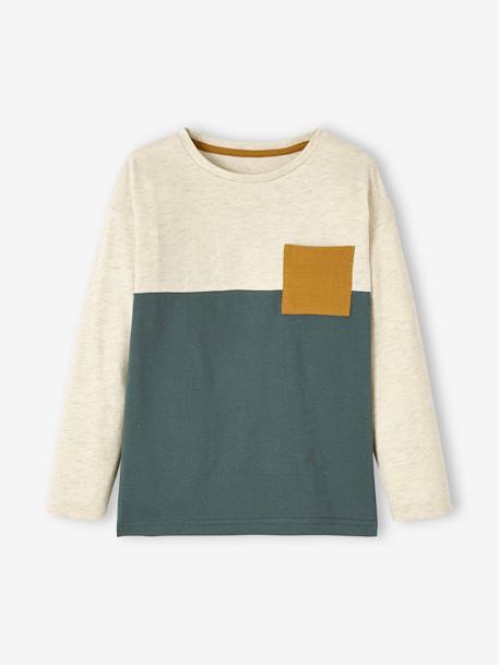 Jungen Shirt Colorblock Oeko-Tex, personalisierbar - hellbeige/salbei - 1