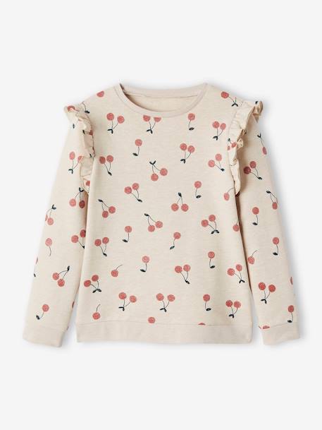 Mädchen Sweatshirt mit Volants und Schriftzug - beige bedruckt+marine+pudrig rosa - 1