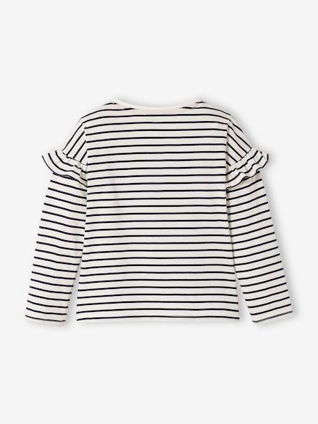 Mädchen Shirt mit Message-Print Oeko-Tex - blau getupft+hellbraun+weiß gestreift - 9