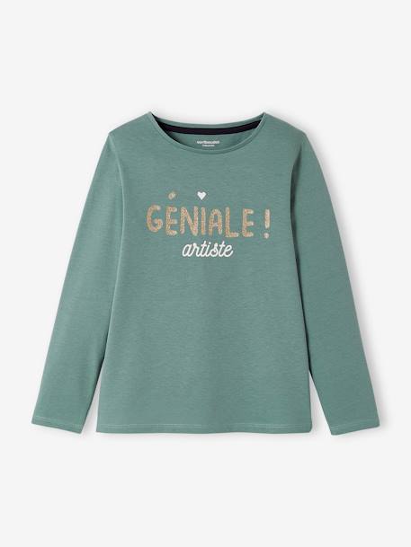 Mädchen Shirt mit Messageprint BASIC Oeko-Tex - bronze+dunkelbraun+graublau+grün+rosenholz+violett - 14