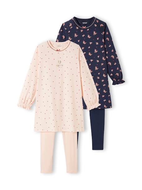 2er-Pack Mädchen Nachthemden mit Leggings, Blumen - pack rosa/blau - 1