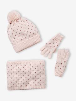 Maedchenkleidung-Mädchen Set: Mütze, Loopschal & Handschuhe, Herzen BASIC