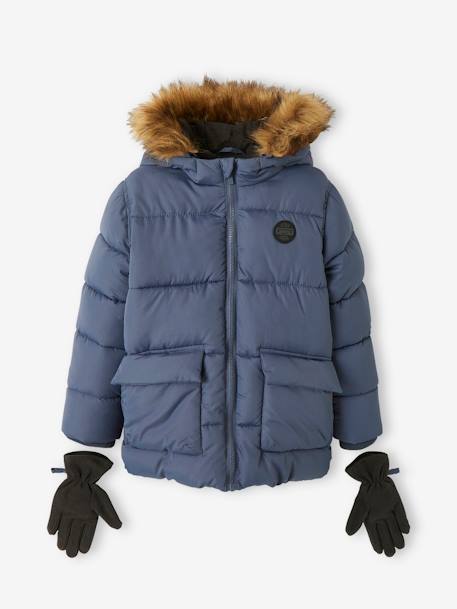 Jungen Jacke & Handschuhe mit Recyclingmaterial - blau+braun - 1