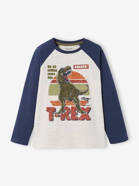Jungen Shirt, Raglanärmel Oeko-Tex - blau+grau meliert+tannengrün - 1