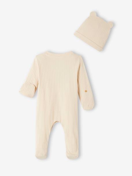 Baby-Set: Overall & Mütze, Rippenjersey - sand - 5