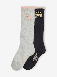 Maedchenkleidung-Unterwäsche, Socken, Strumpfhosen-2er-Pack hohe Mädchen Socken mit Glanzmotiv, gerippt