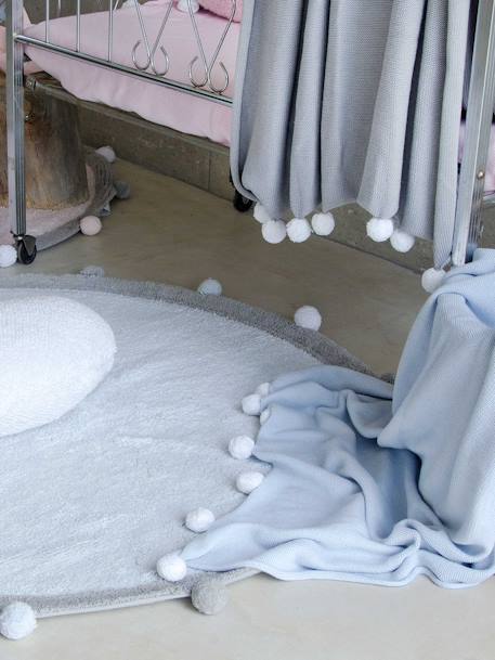 Runder Kinderzimmer-Teppich mit Pompons LORENA CANALS, Bio-Baumwolle - blaugrau+rosa - 4
