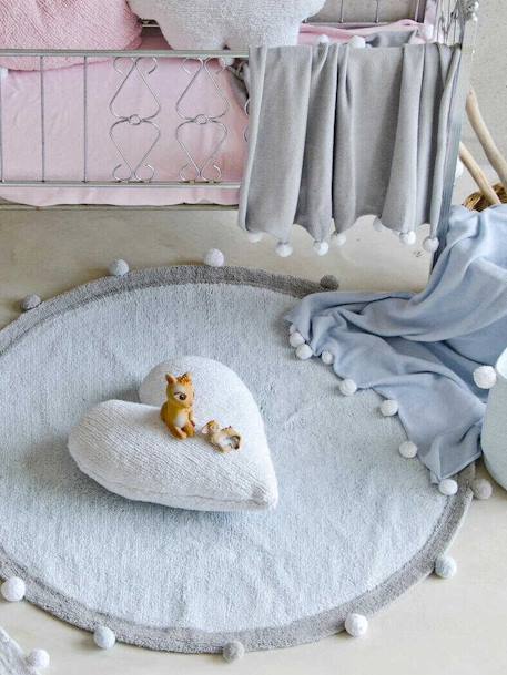 Runder Kinderzimmer-Teppich mit Pompons LORENA CANALS, Bio-Baumwolle - blaugrau+rosa - 2