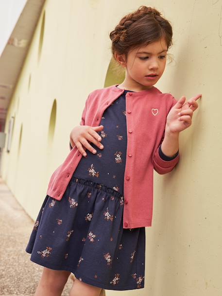 Mädchen Kleid BASIC - braun bedruckt+nachtblau bedruckt+pudrig rosa+rosa bedruckt - 8