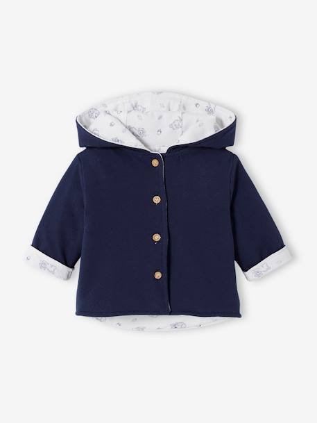 Wendbare Baby Jacke mit Kapuze - nachtblau+wollweiß - 2