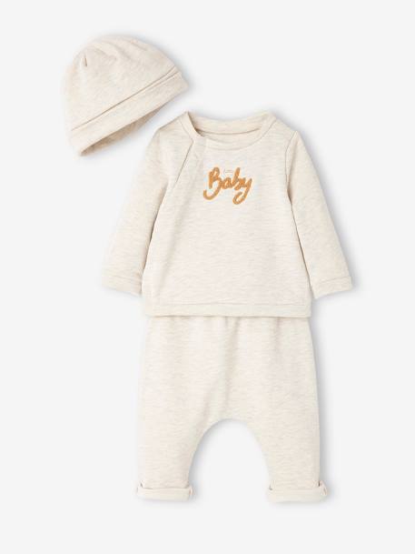 3-teiliges Baby-Set für Neugeborene, Sweatware - beige meliert+zartrosa - 2