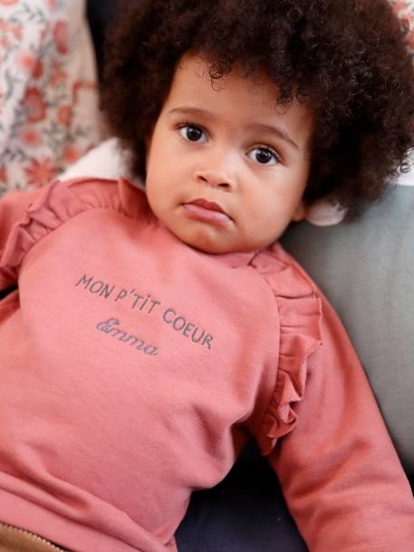 Baby Sweatshirt MON P'TIT COEUR, personalisierbar - altrosa+rot - 1