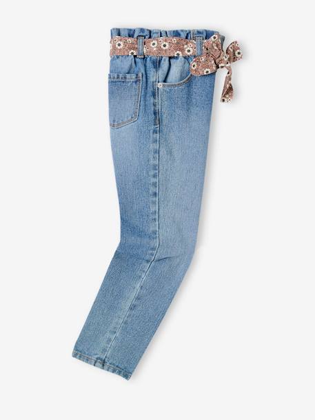 Mädchen Paperbag-Jeans mit Blumen-Gürtel - blue stone+dark blue+grauer denim - 7