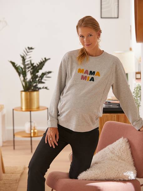 Sweatshirt mit Messageprint für Schwangerschaft & Stillzeit - grau meliert - 1