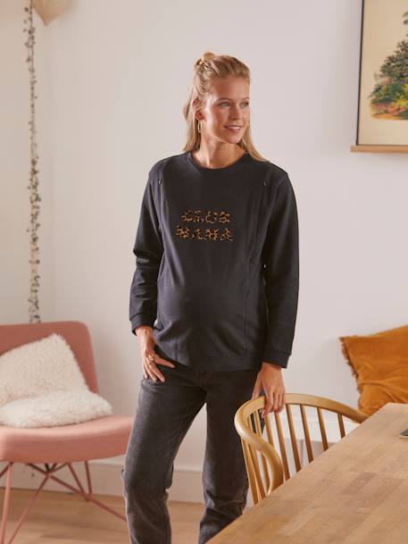 Sweatshirt mit Messageprint für Schwangerschaft & Stillzeit - schwarz leoprint - 2