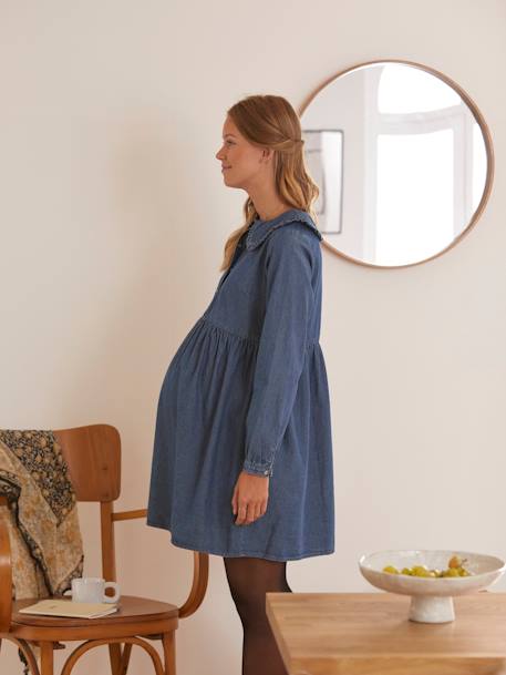 Jeanskleid mit Bubikragen, Schwangerschaft & Stillzeit - petrol - 4