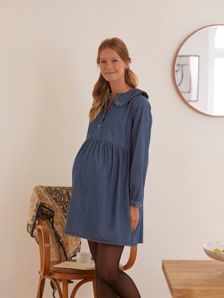 Jeanskleid mit Bubikragen, Schwangerschaft & Stillzeit - petrol - 2