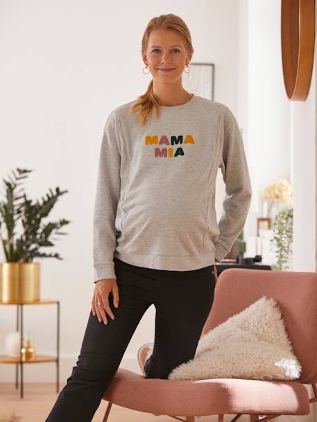 Sweatshirt mit Messageprint für Schwangerschaft & Stillzeit - grau meliert - 3