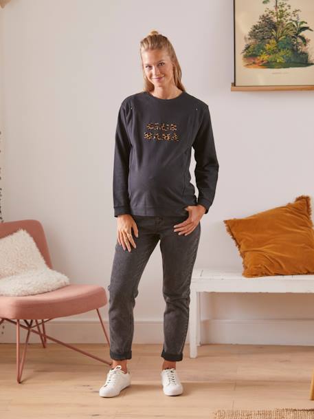 Sweatshirt mit Messageprint für Schwangerschaft & Stillzeit - schwarz leoprint - 3
