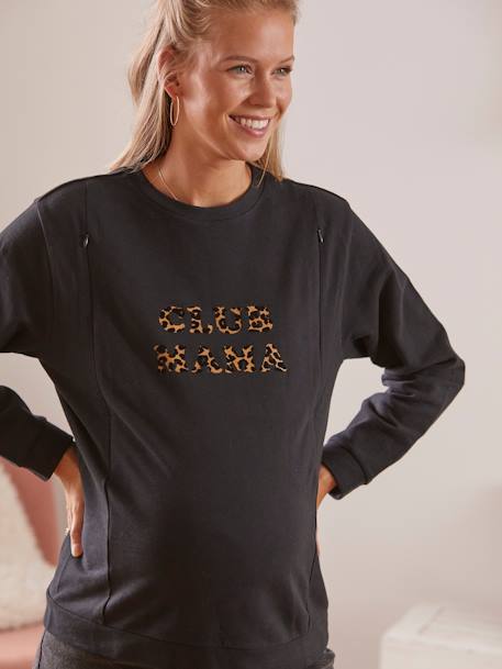 Sweatshirt mit Messageprint für Schwangerschaft & Stillzeit - schwarz leoprint - 8
