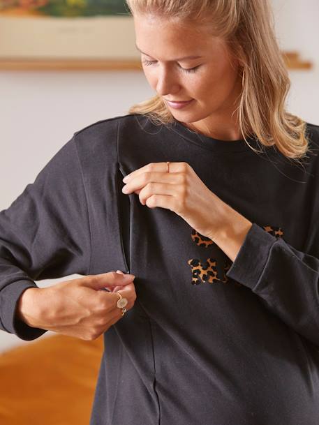 Sweatshirt mit Messageprint für Schwangerschaft & Stillzeit - schwarz leoprint - 6