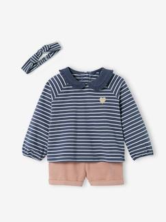 -Baby-Set: Samt-Shorts, Shirt & Haarband