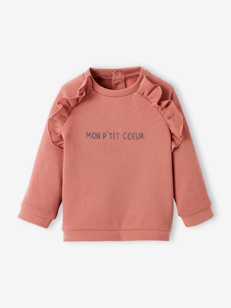 Baby Sweatshirt MON P'TIT COEUR, personalisierbar - altrosa+rot - 2