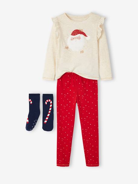 Mädchen Weihnachts-Geschenkbox: Schlafanzug & Socken - beige glanzeffekt - 1