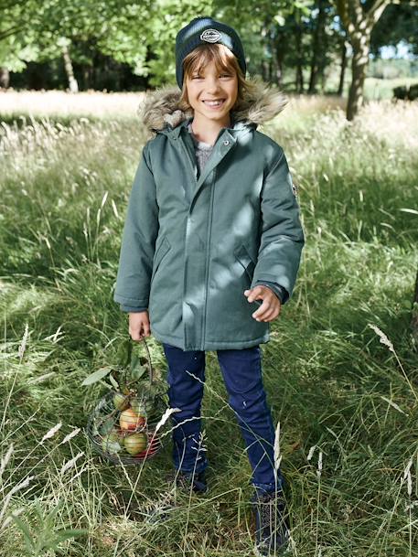 Jungen Jacke mit Kapuze, Wattierung Recycling-Polyester - graugrün+hellbraun+marine - 1