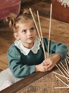 Maedchenkleidung-Mädchen Pullover, Kragen mit Lochstickereien