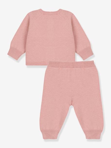 Baby-Set: Strickjacke & Hose PETIT BATEAU, Wolle/Baumwolle - rosa - 2