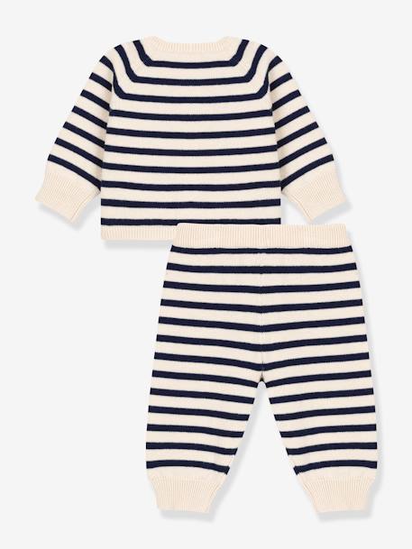 Baby-Set: Strickjacke & Hose PETIT BATEAU, Wolle/Baumwolle - weiß bedruckt - 2