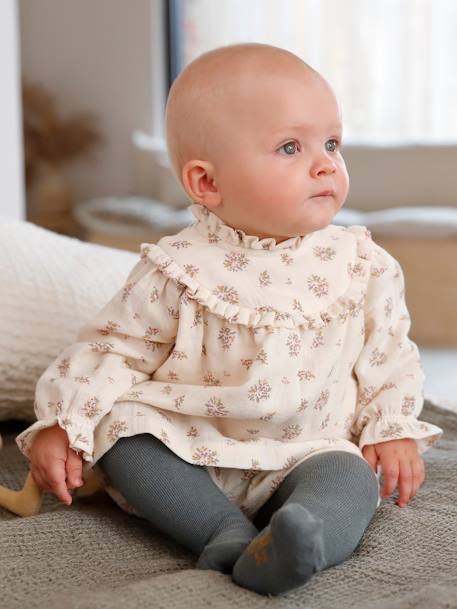 Baby-Set: Musselinkleid & Shorts - beige bedruckt - 2