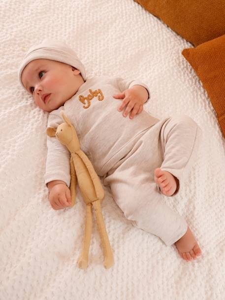 3-teiliges Baby-Set für Neugeborene, Sweatware - beige meliert+graugrün+zartrosa - 1