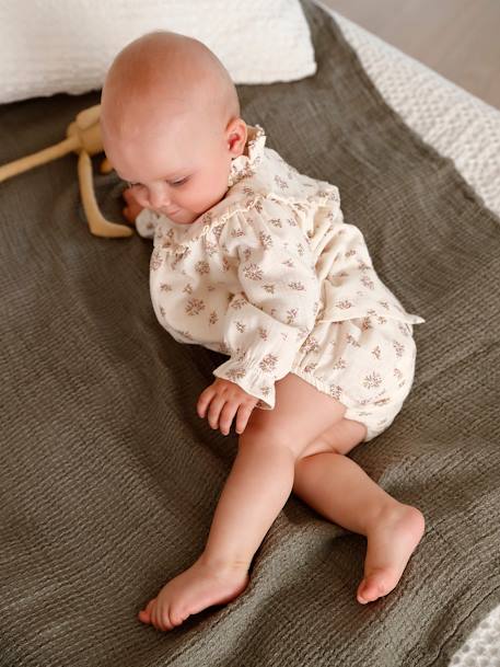 Baby-Set: Musselinkleid & Shorts - beige bedruckt - 1